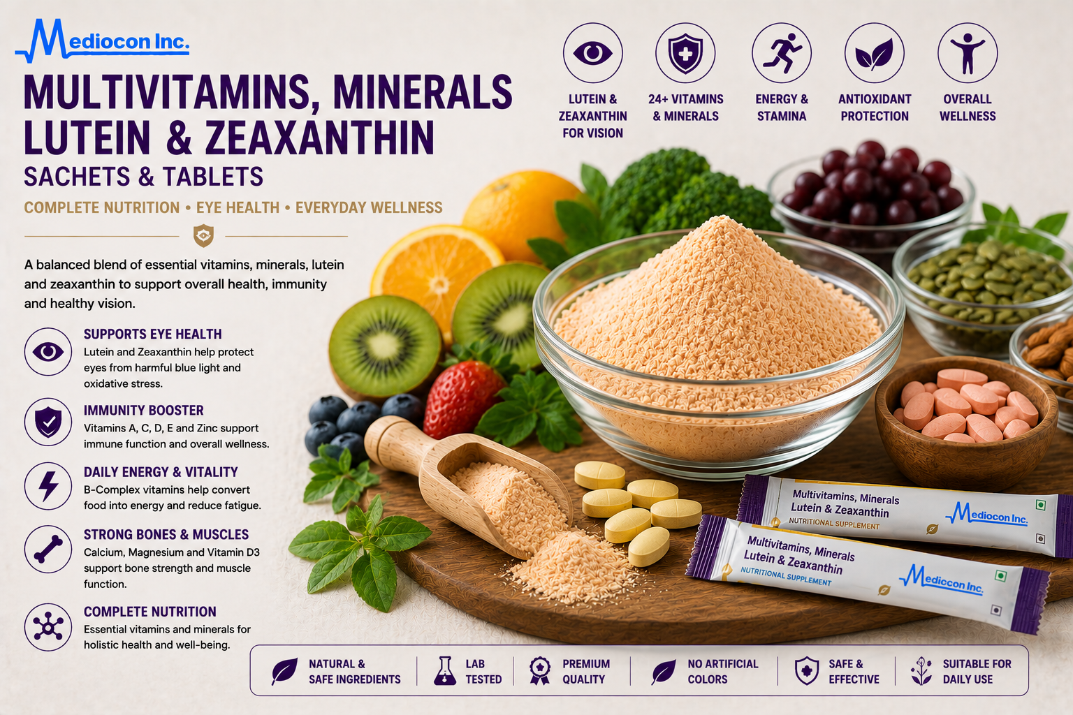 Multivitamins, Minerals, Lutein & Zeaxanthin Manufacturer & Supplier in India | MEDIOCON INC — Mediocon Inc