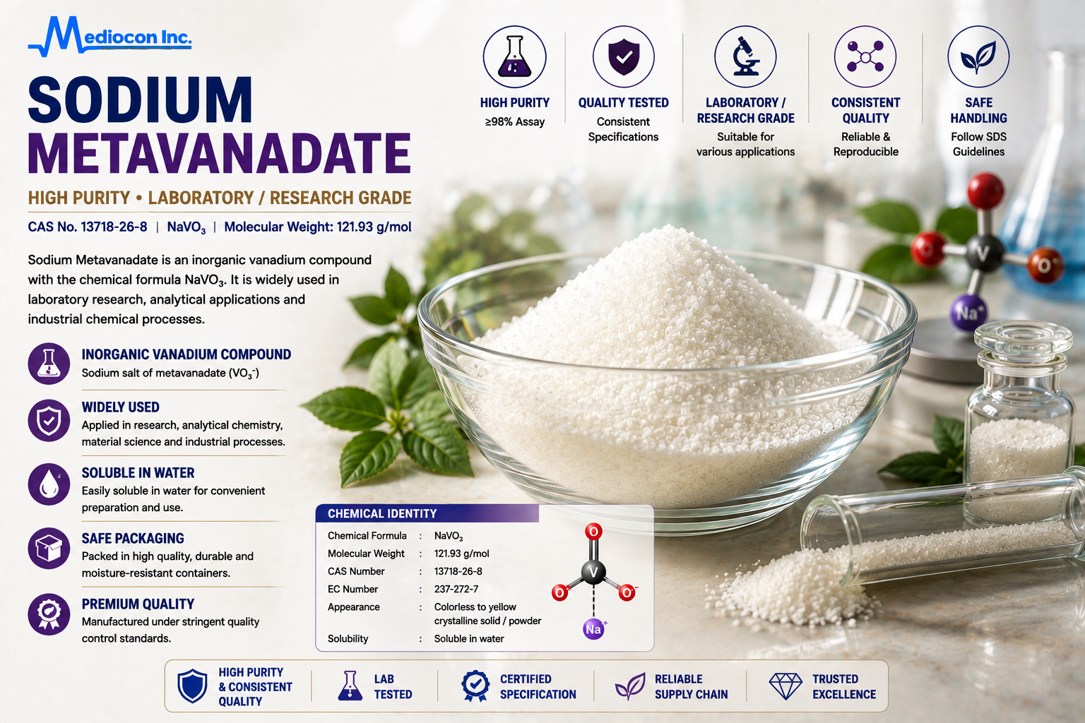Sodium Metavanadate Manufacturer & Supplier in India | MEDIOCON INC — Mediocon Inc