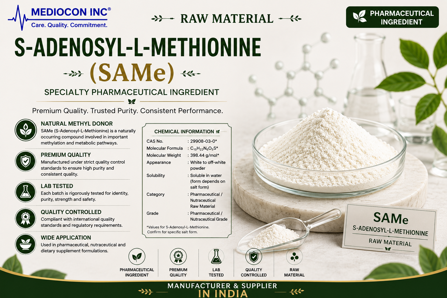 S-Adenosyl-L-Methionine (SAMe) Manufacturer & Supplier in India | MEDIOCON INC — Mediocon Inc