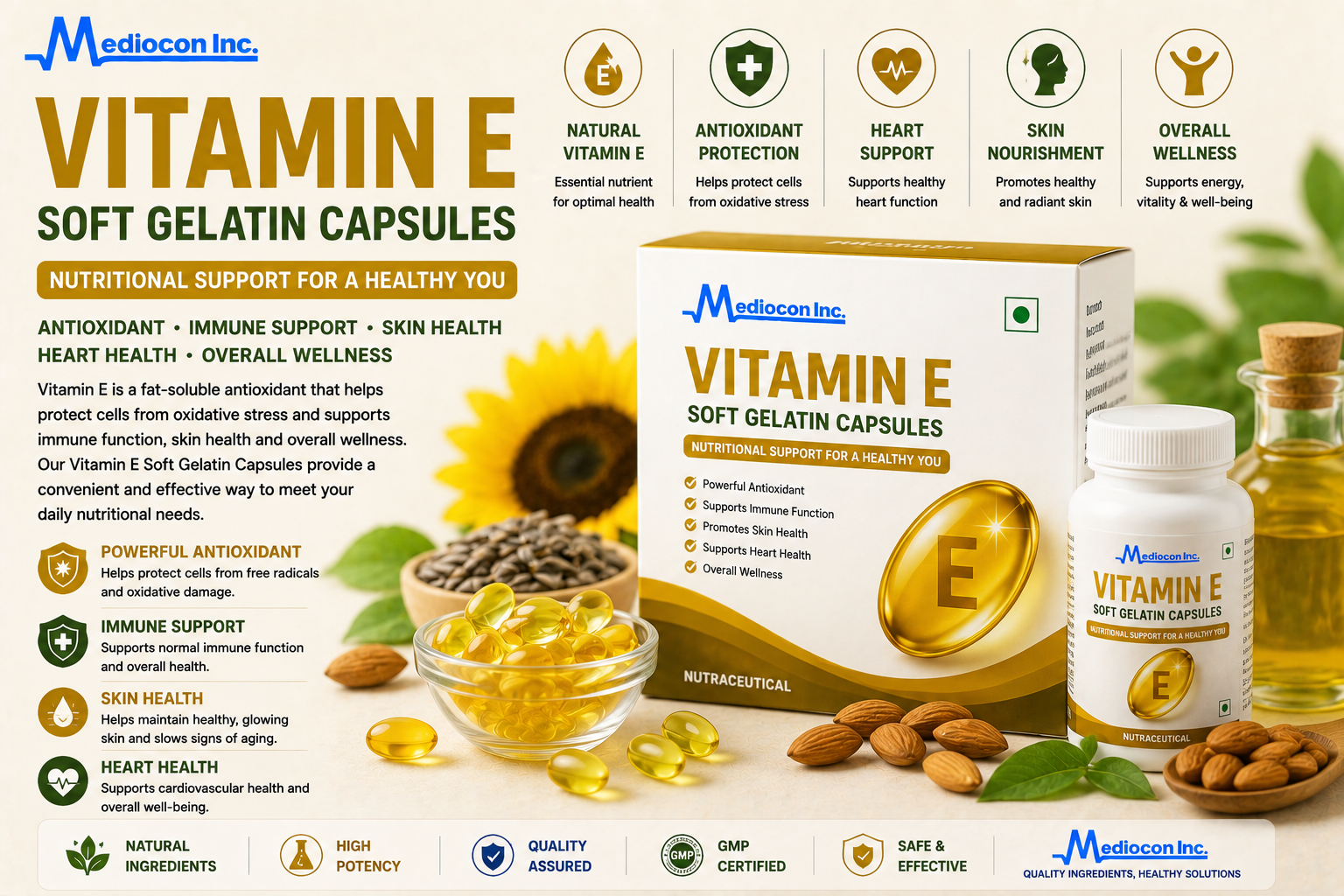 Vitamin E Soft Gelatin Capsules Manufacturer & Supplier in India | MEDIOCON INC — Mediocon Inc