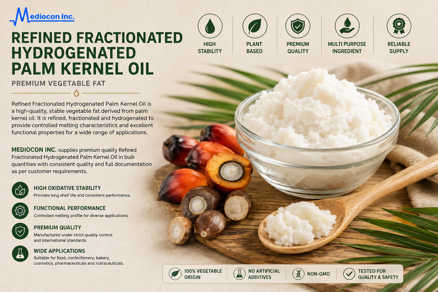 Refined Fractionated Hydrogenated Palm Kernel Oil Manufacturer and Supplier in India | MEDIOCON INC — Mediocon Inc