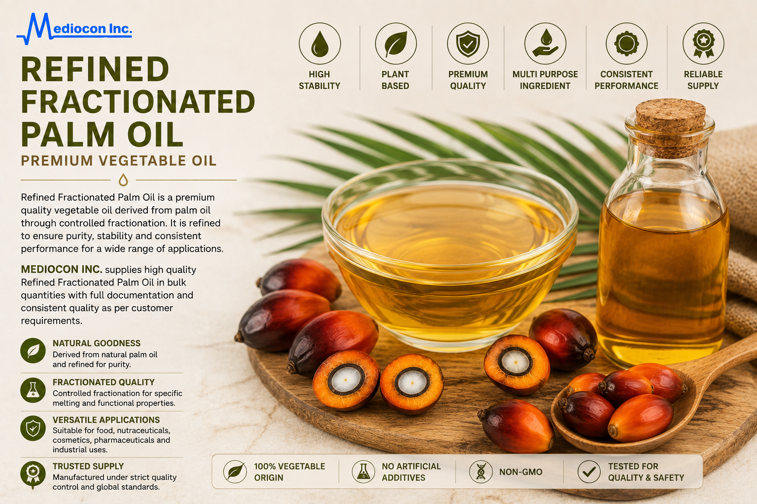 Refined Fractionated Palm Oil Manufacturer and Supplier in India | MEDIOCON INC — Mediocon Inc