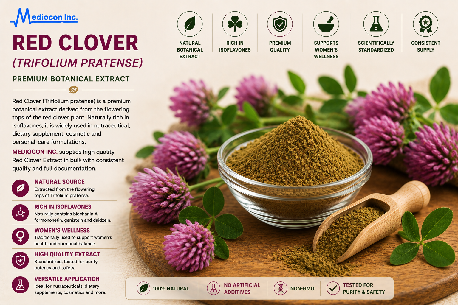 Red Clover (Trifolium pratense) Extract Manufacturer and Supplier in India | MEDIOCON INC — Mediocon Inc