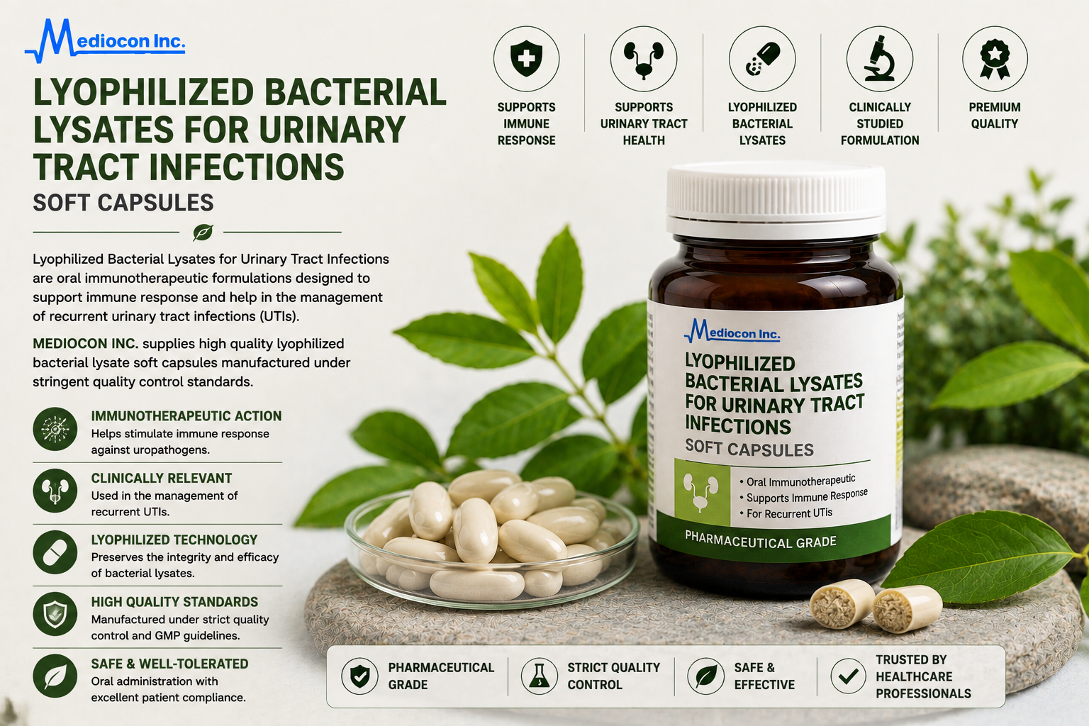 Lyophilized Bacterial Lysates for Urinary Tract Infections Soft Capsules Manufacturer and Supplier in India | MEDIOCON INC — Mediocon Inc