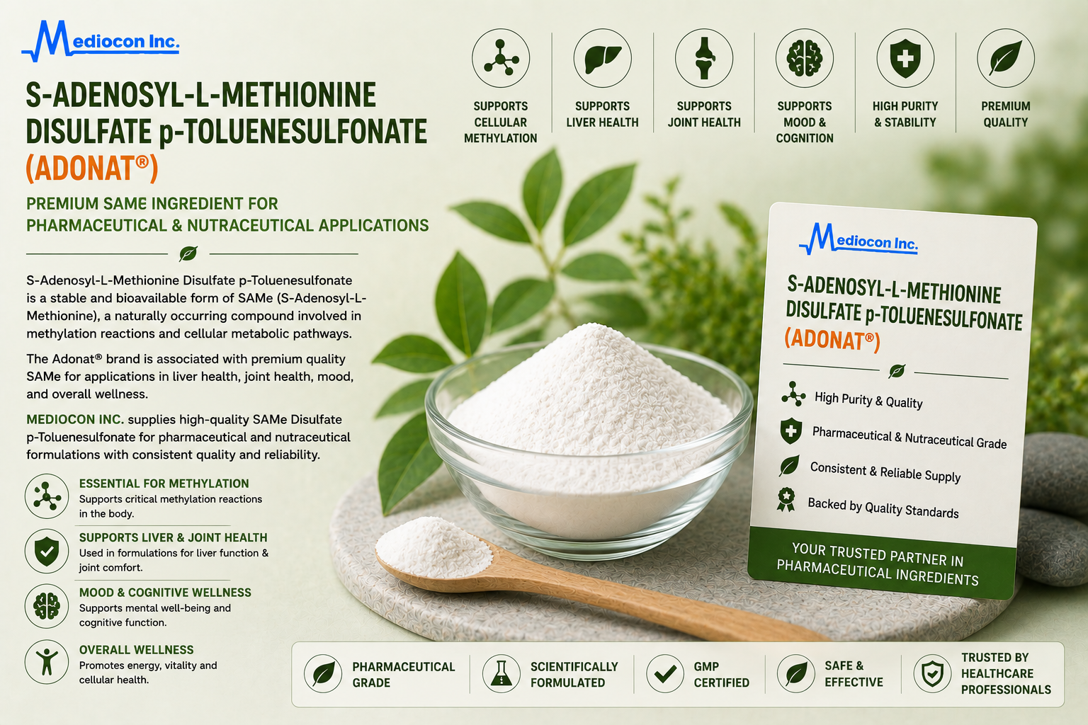 S-Adenosyl-L-Methionine Disulfate p-Toluenesulfonate Manufacturer and Supplier in India | MEDIOCON INC — Mediocon Inc