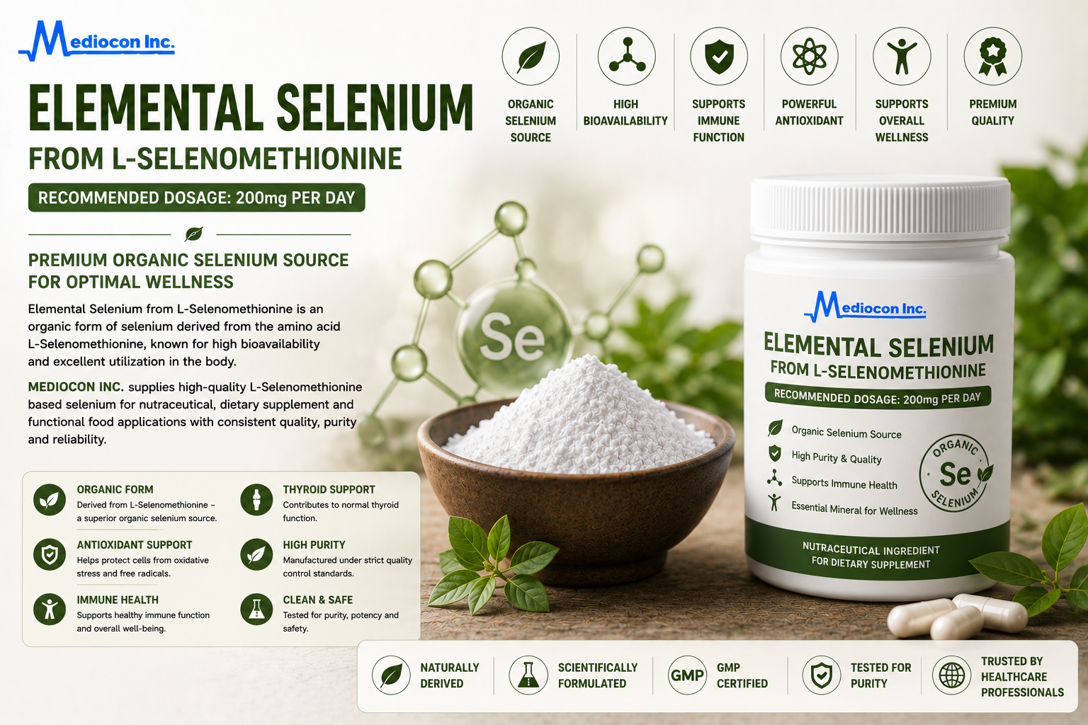 Elemental Selenium from L-Selenomethionine Manufacturer and Supplier in India | MEDIOCON INC — Mediocon Inc
