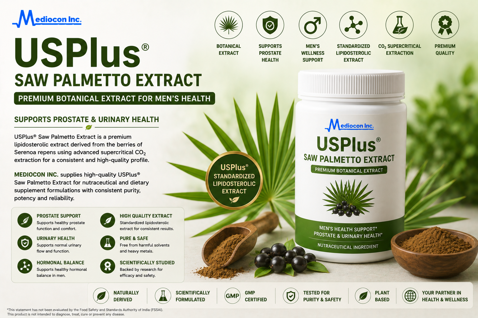 USPlus® Saw Palmetto Extract Manufacturer and Supplier in India | MEDIOCON INC — Mediocon Inc