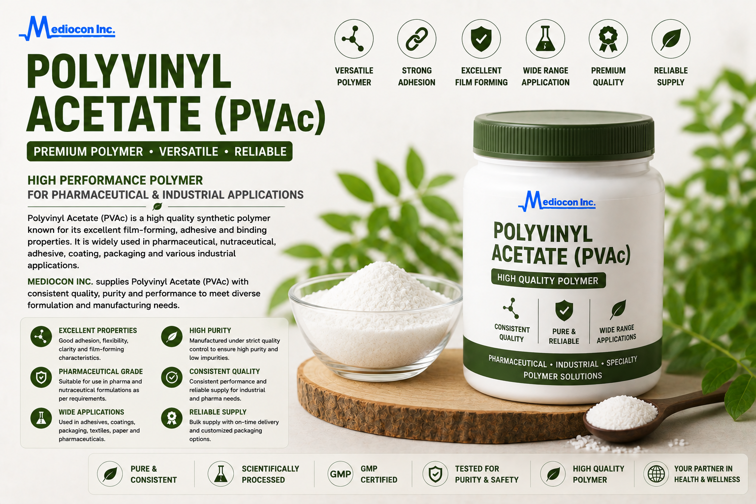 Polyvinyl Acetate (PVAc) Manufacturer and Supplier in India | MEDIOCON INC — Mediocon Inc