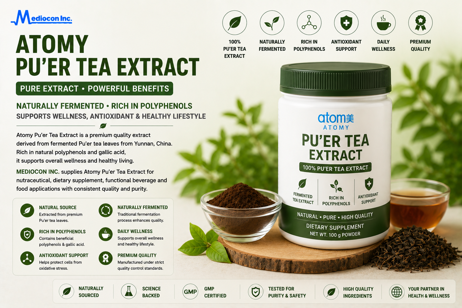Atomy Pu'er Tea Extract Manufacturer and Supplier in India | MEDIOCON INC — Mediocon Inc