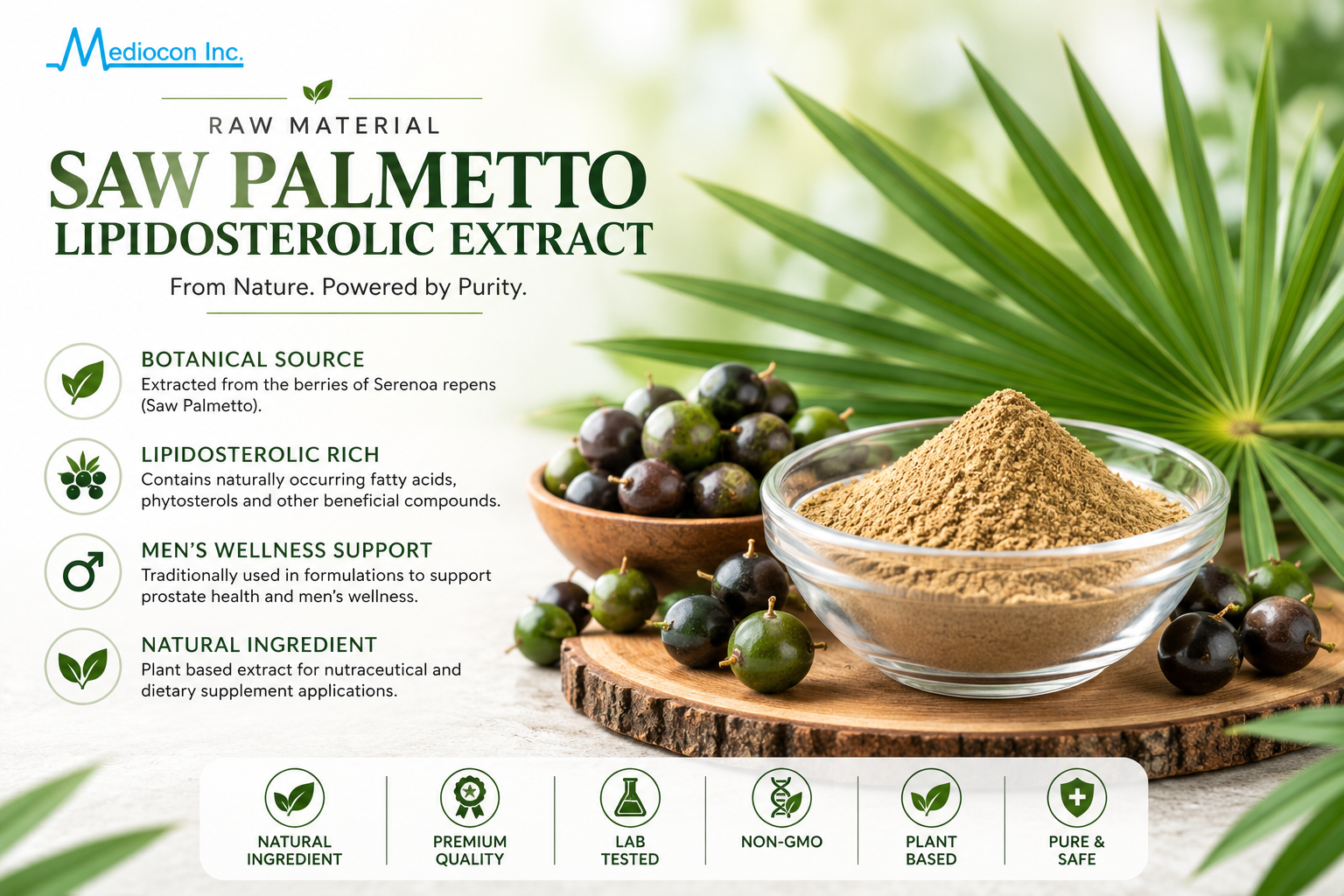 Saw Palmetto Lipidosterolic Extract Manufacturer and Supplier in India | MEDIOCON INC — Mediocon Inc
