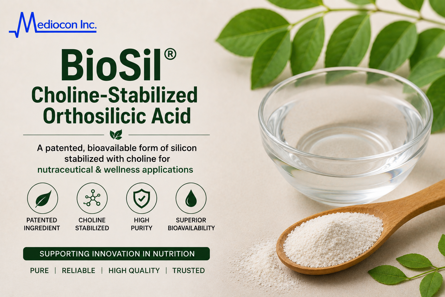 BioSil® Choline-Stabilized Orthosilicic Acid Manufacturer and Supplier in India | MEDIOCON INC — Mediocon Inc