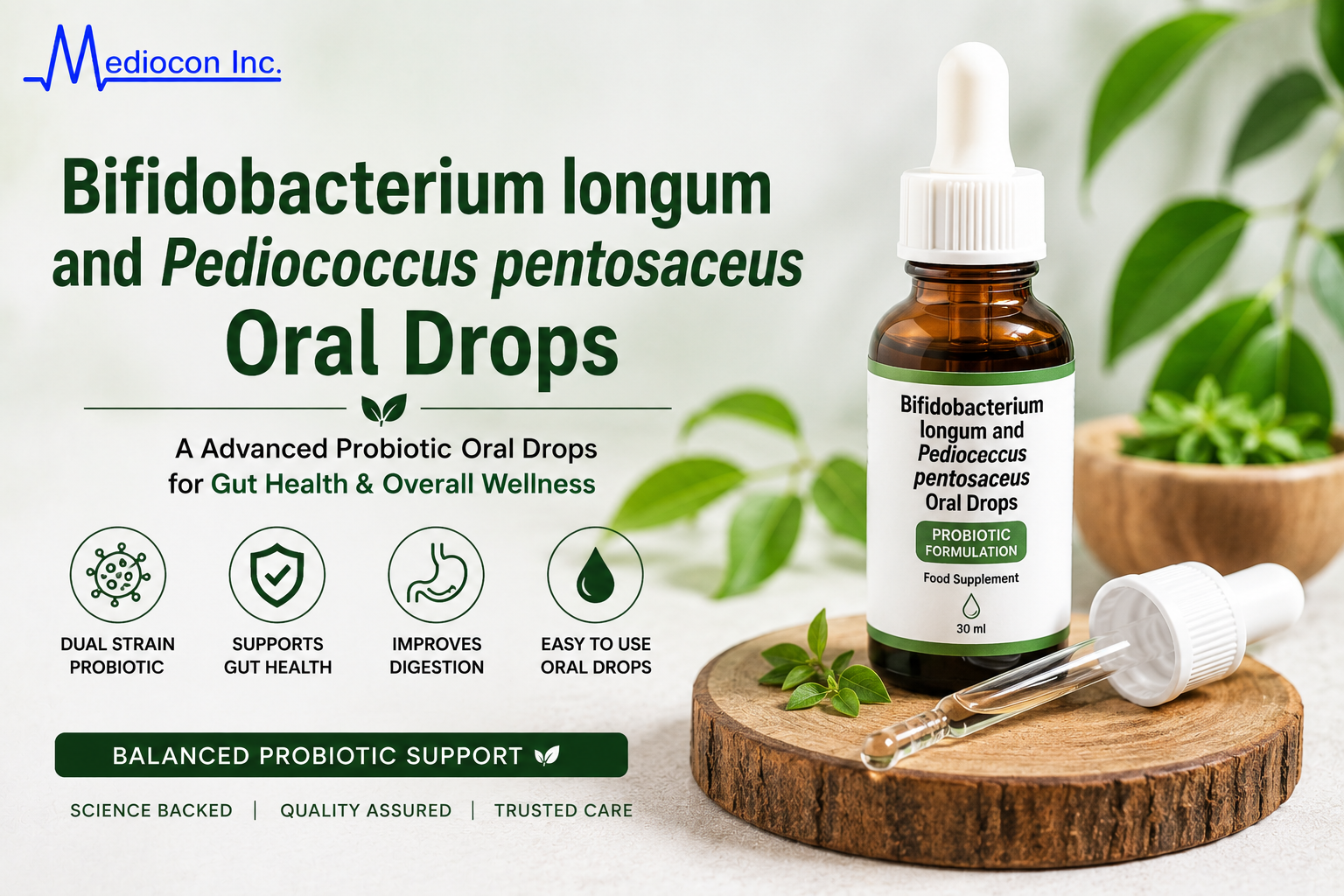 Bifidobacterium longum and Pediococcus pentosaceus Oral Drops Manufacturer and Supplier in India | MEDIOCON INC — Mediocon Inc