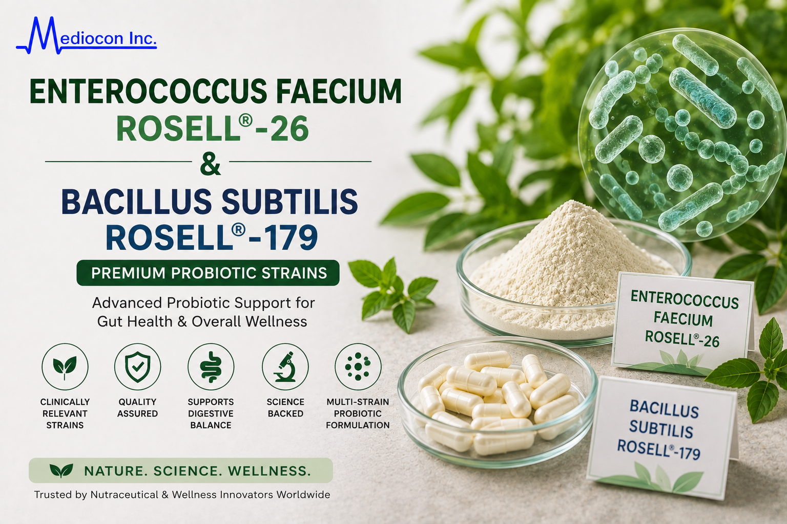 Enterococcus faecium Rosell®-26 and Bacillus subtilis Rosell®-179 Manufacturer and Supplier in India | MEDIOCON INC — Mediocon Inc