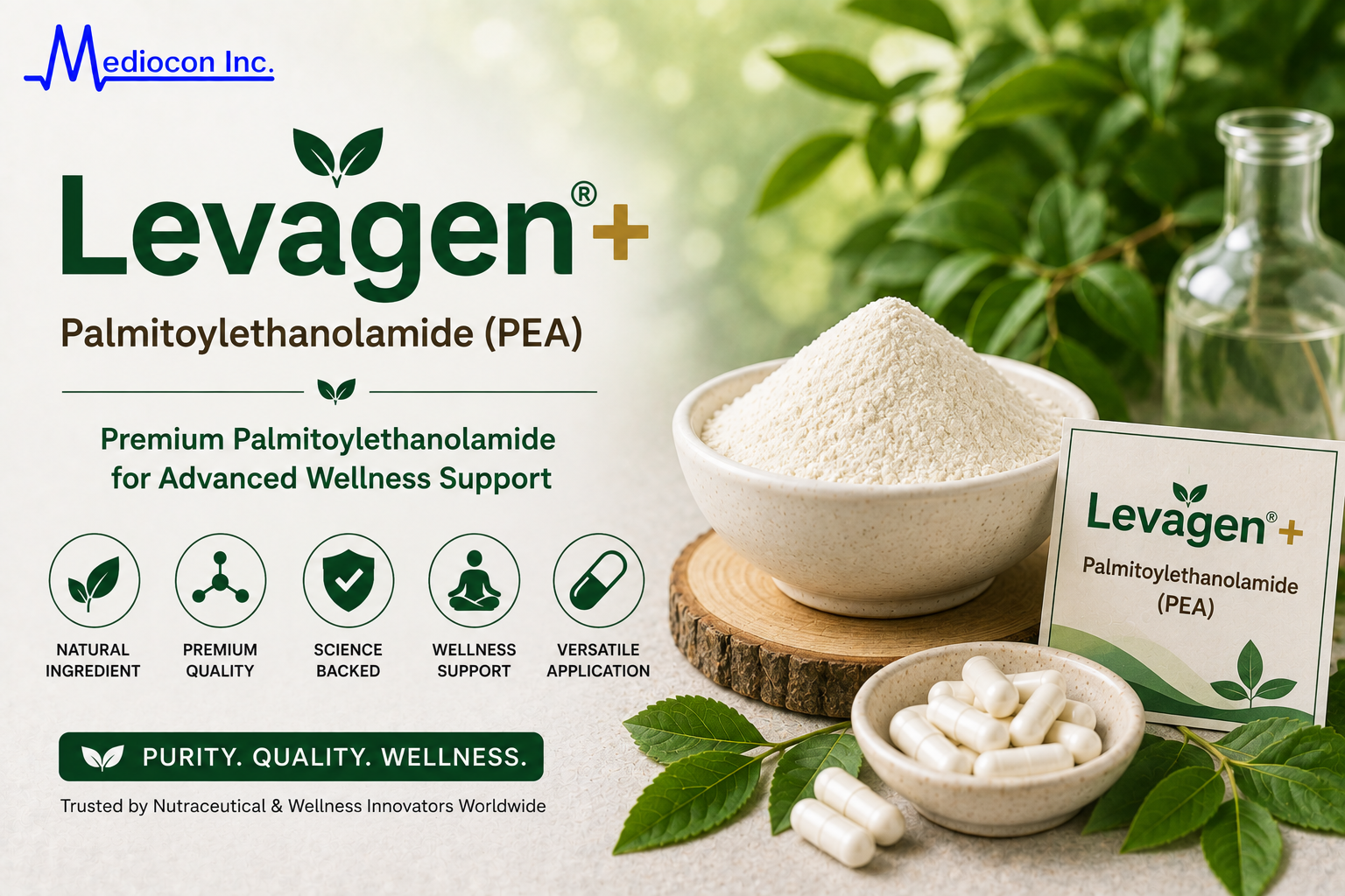 Levagen®+ Palmitoylethanolamide (PEA) Manufacturer and Supplier in India | MEDIOCON INC — Mediocon Inc