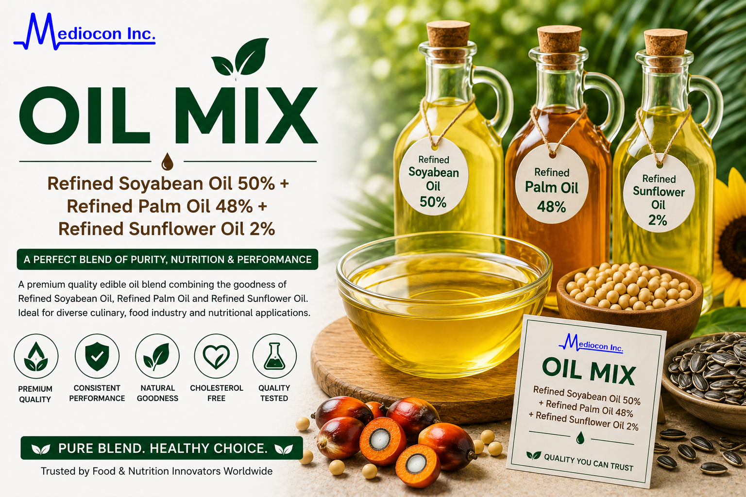Oil Mix Refined Soyabean Palm and Sunflower Oil Manufacturer and Supplier in India | MEDIOCON INC — Mediocon Inc