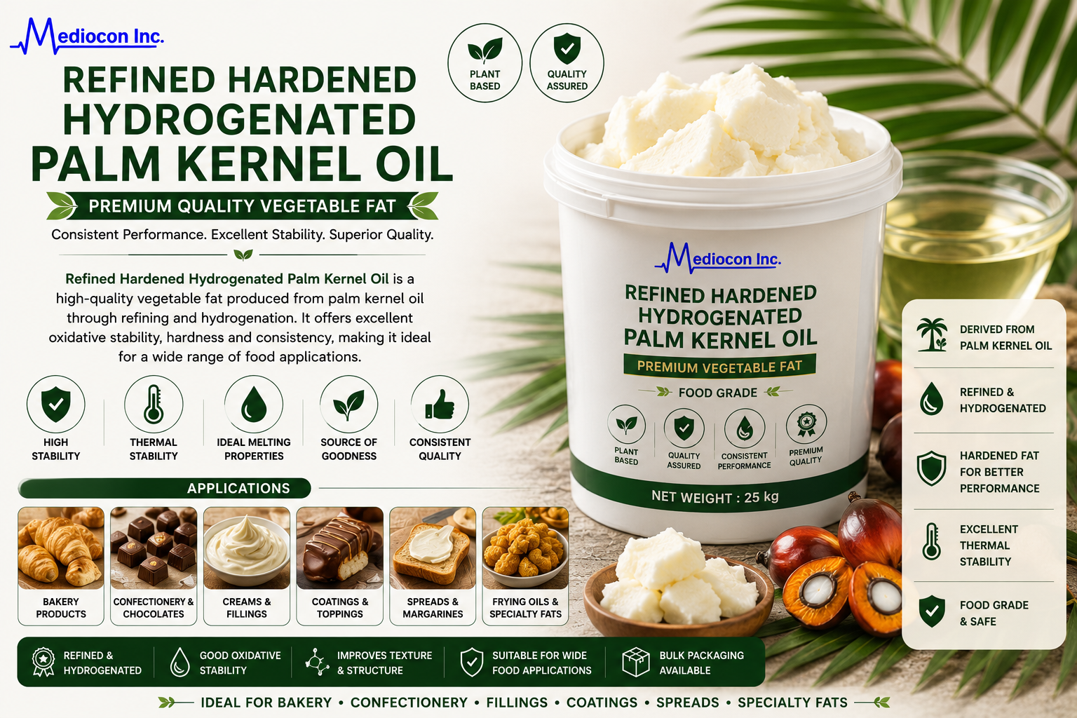 Refined Hardened Hydrogenated Palm Kernel Oil Manufacturer and Supplier in India | MEDIOCON INC — Mediocon Inc