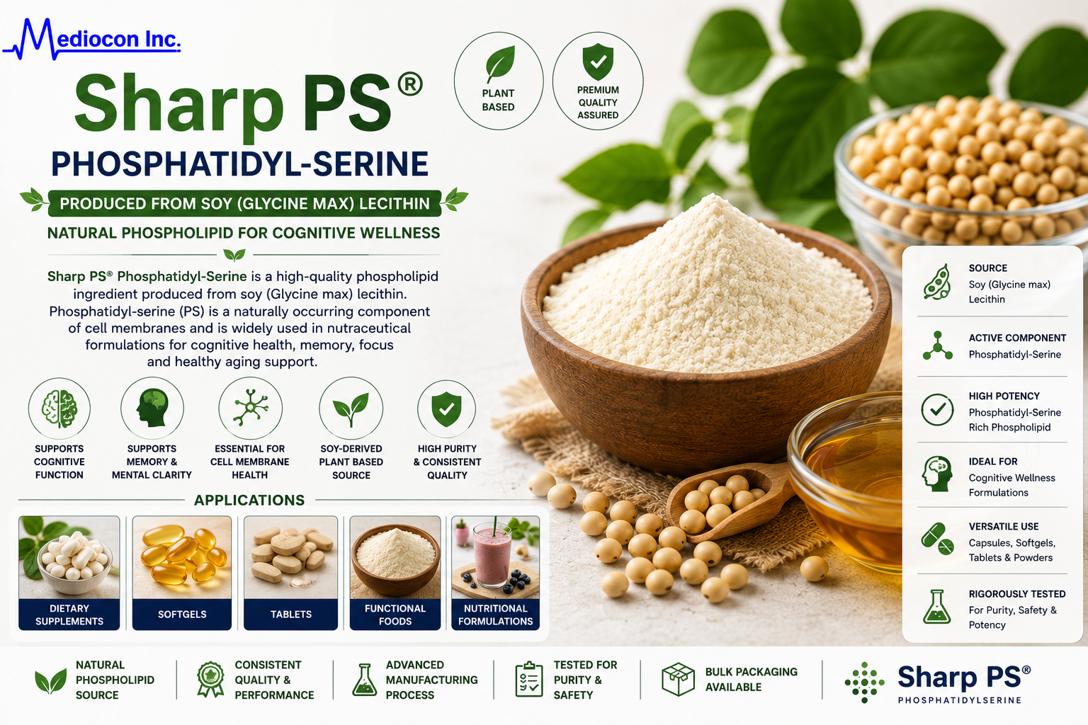 Sharp PS® Phosphatidyl-Serine from Soy Lecithin Manufacturer and Supplier in India | MEDIOCON INC — Mediocon Inc