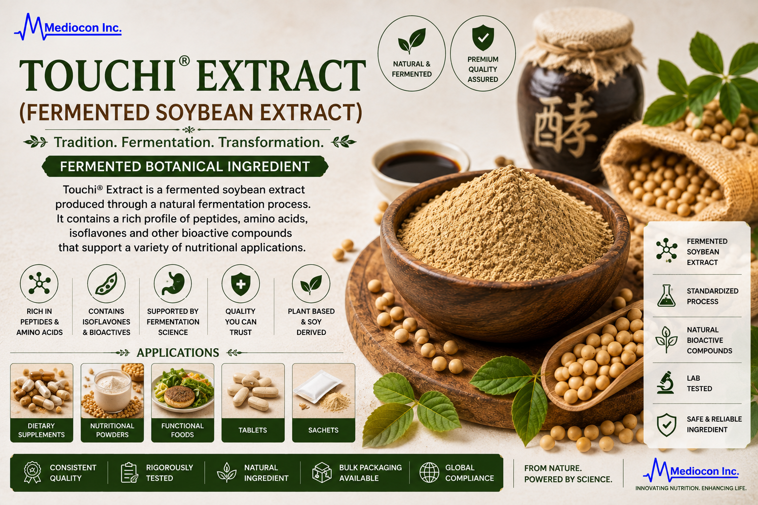Touchi® Extract (Fermented Soybean Extract) Manufacturer and Supplier in India | MEDIOCON INC — Mediocon Inc