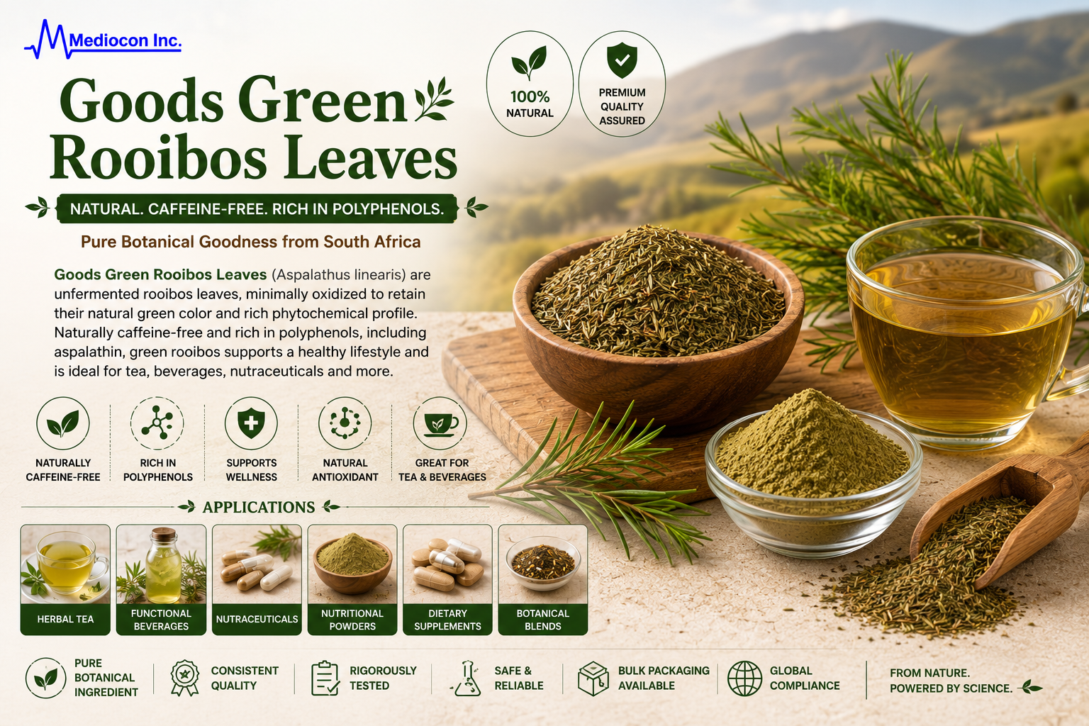 Goods Green Rooibos Leaves Manufacturer and Supplier in India | MEDIOCON INC — Mediocon Inc