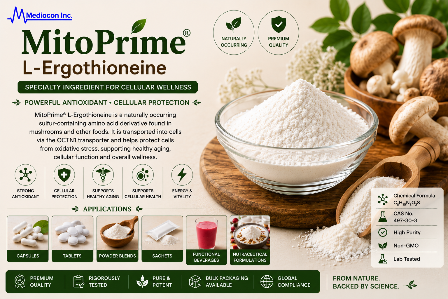 MitoPrime® L-Ergothioneine Manufacturer and Supplier in India | MEDIOCON INC — Mediocon Inc