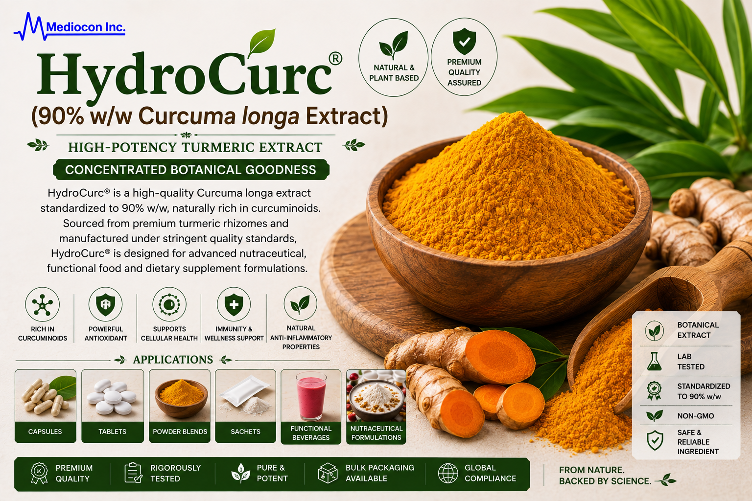 HydroCurc® 90% w/w Curcuma longa Extract Manufacturer and Supplier in India | MEDIOCON INC — Mediocon Inc