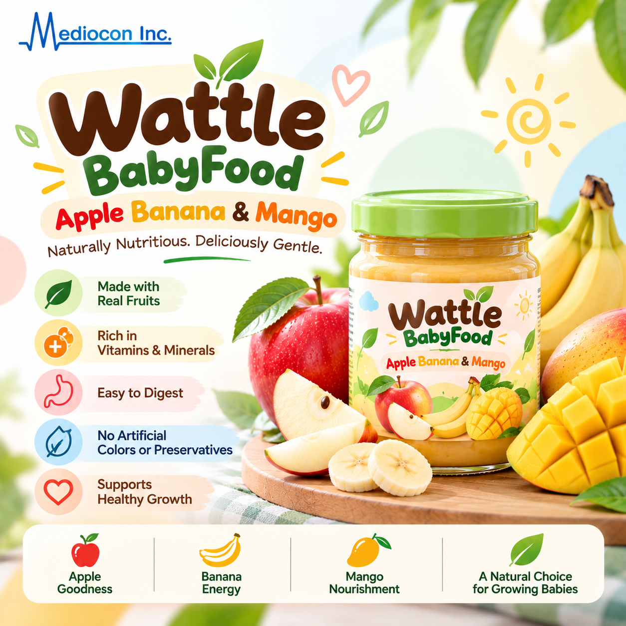 Wattle BabyFood – Apple Banana & Mango Manufacturer in India | Mediocon Inc. — Mediocon Inc