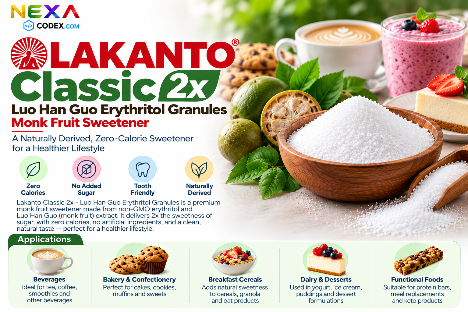 Lakanto Classic 2x - Luo Han Guo Erythritol Granules - Monk Fruit Sweetener Manufacturer in India | Mediocon Inc. — Mediocon Inc