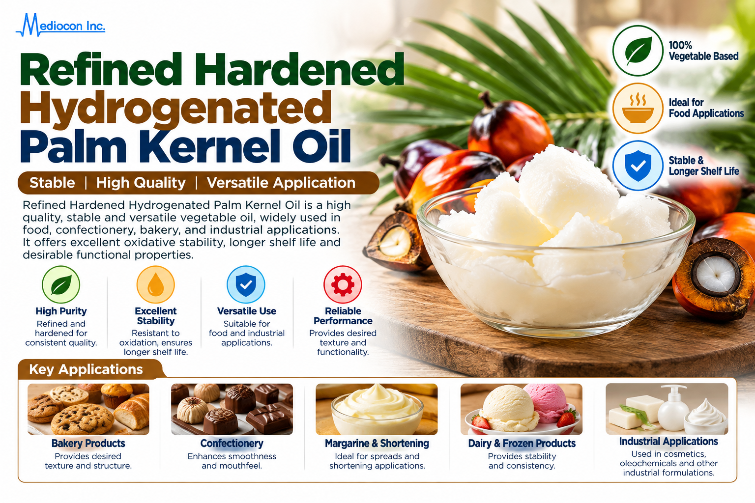 Refined Hardened Hydrogenated Palm Kernel Oil manufacturer in India | Mediocon Inc. — Mediocon Inc