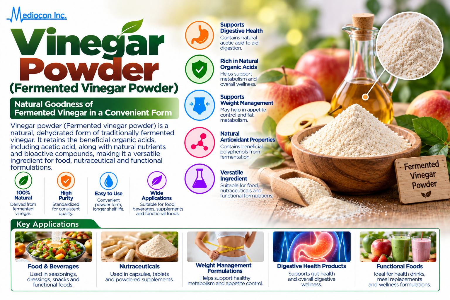 Vinegar Powder (Fermented Vinegar Powder) Manufacturer in India | Mediocon Inc. — Mediocon Inc