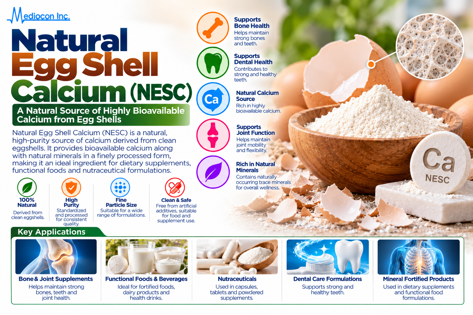 Natural Egg Shell Calcium (NESC) Supplier in India | Mediocon Inc. — Mediocon Inc
