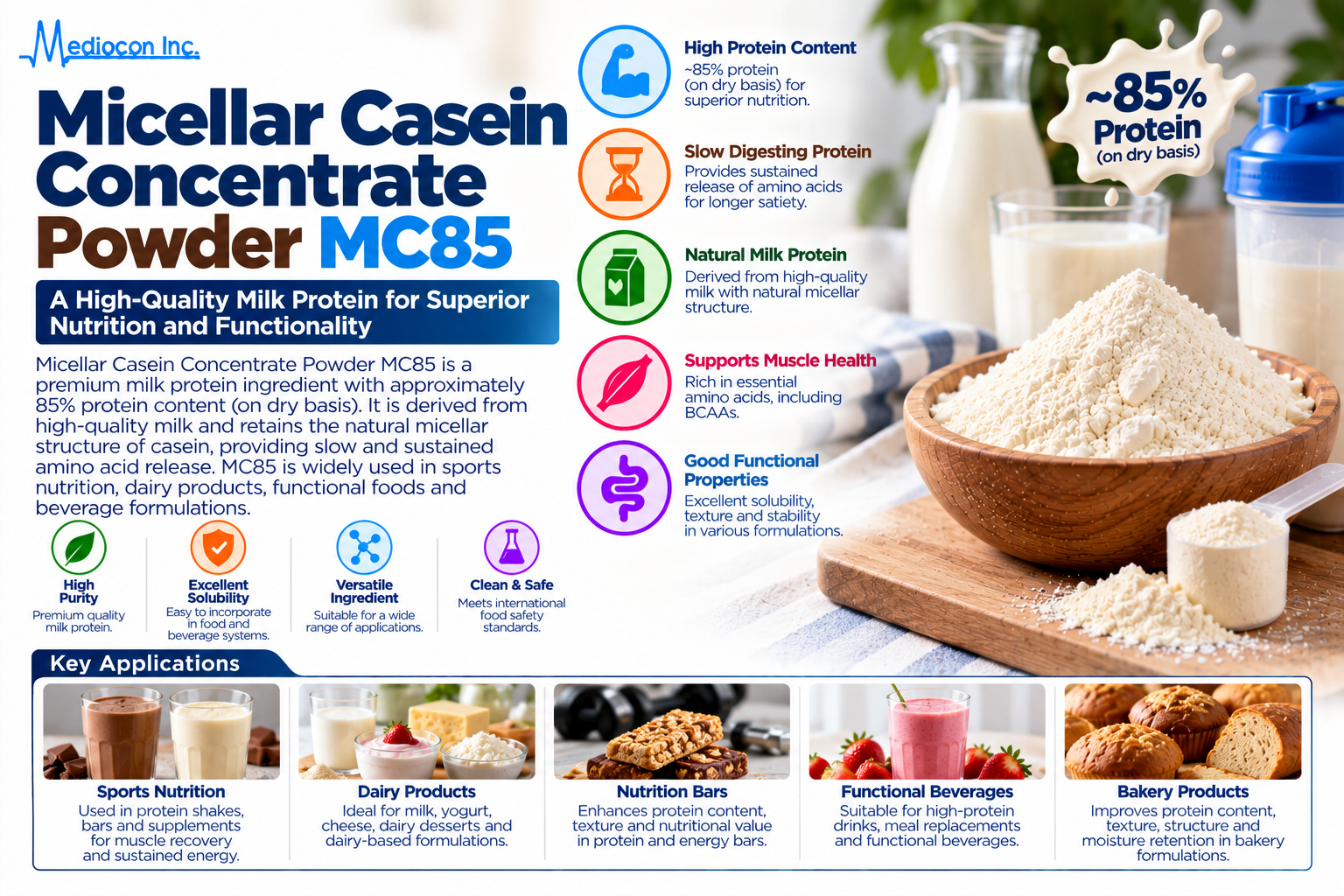 Micellar Casein Concentrate Powder MC85 Manufacturer in India | Mediocon Inc. — Mediocon Inc