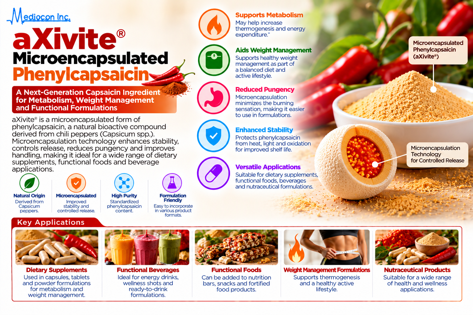 aXivite® Microencapsulated Phenylcapsaicin Manufacturer in India | Mediocon Inc. — Mediocon Inc