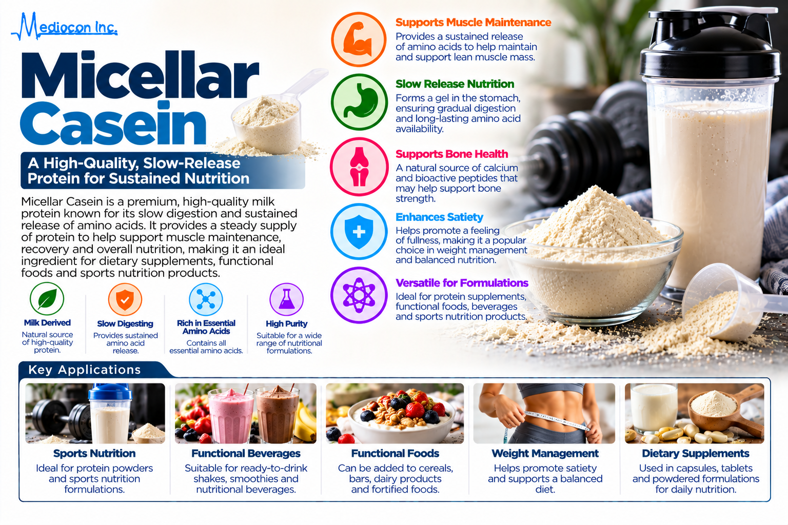 Micellar Casein Concentrate MC85 Manufacturer in India | Mediocon Inc. — Mediocon Inc