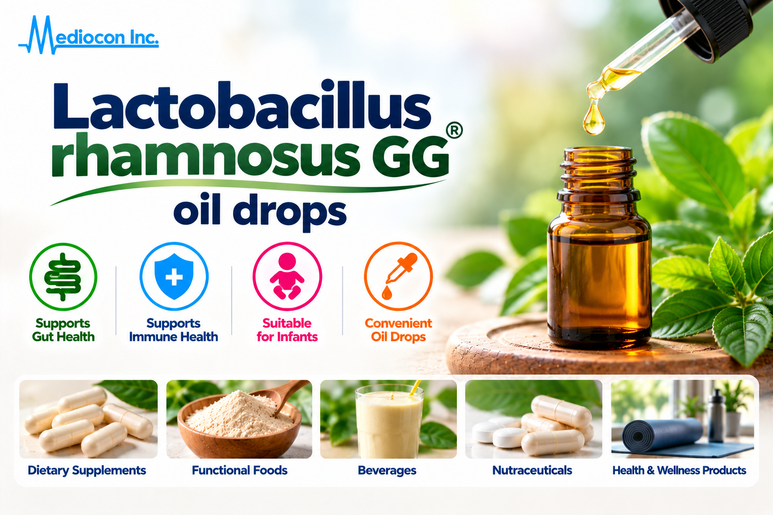 Lactobacillus rhamnosus GG Oil Drops Manufacturer | Mediocon Inc. — Mediocon Inc