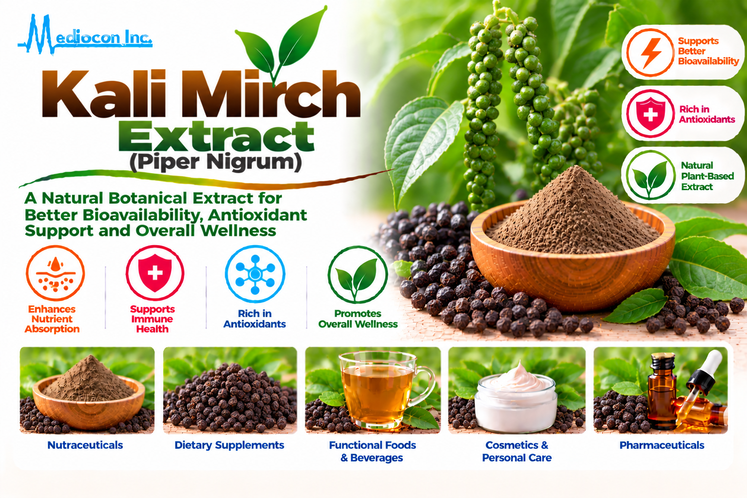 Kali Mirch Extract (Piper nigrum) Manufacturer in India | Mediocon Inc. — Mediocon Inc