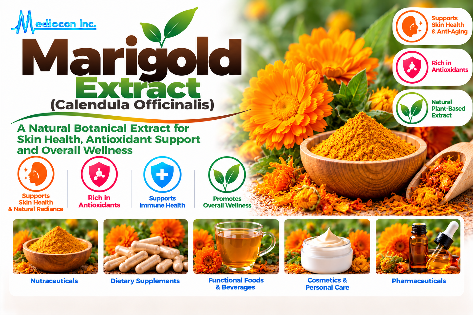 Marigold Extract (Calendula Officinalis) Manufacturer in India | Mediocon INC. — Mediocon Inc