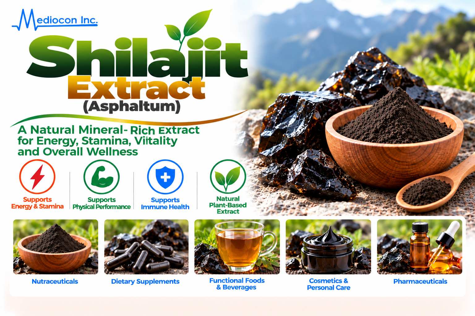 Shilajit Extract (Asphaltum) Manufacturer in India — Mediocon Inc