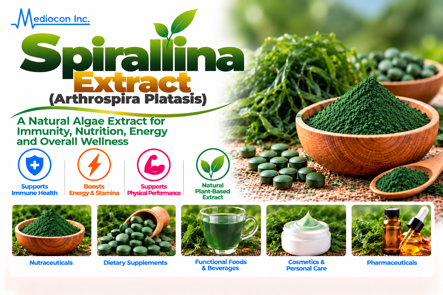 Spirulina Extract (Arthrospira platensis) Manufacturer in India — Mediocon Inc